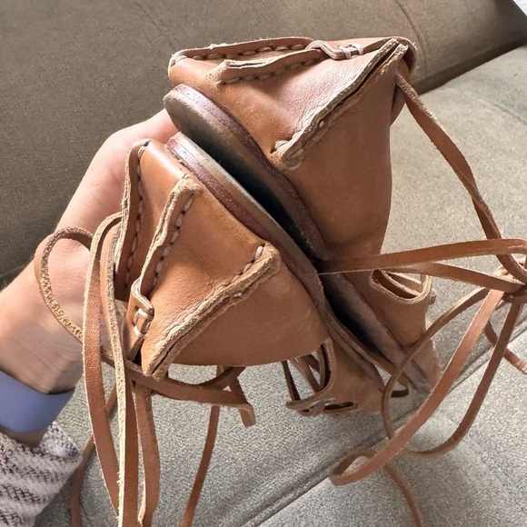 Zimmermann Leather Gladiator Flat Sandals strappy wrap riveted brown tan boho - Picture 8 of 12